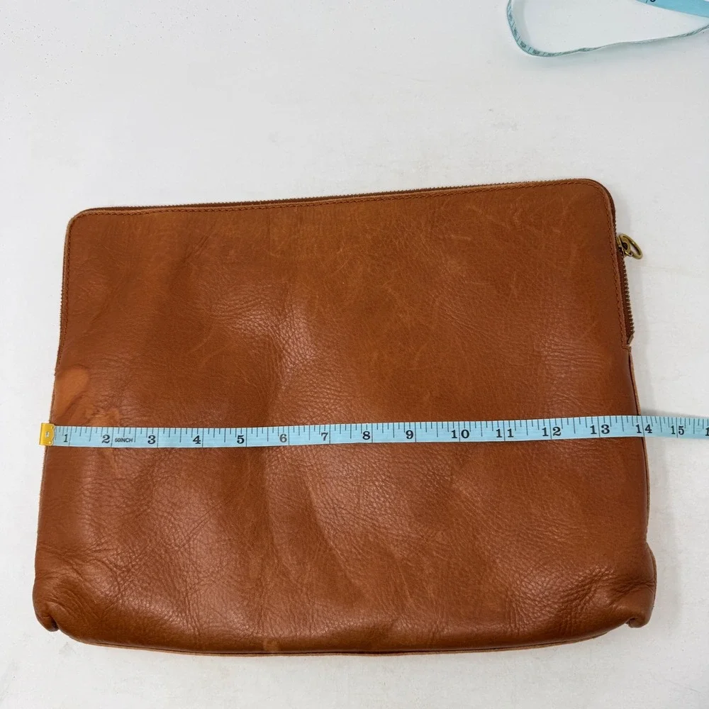 Madewell Leather Laptop Sleeve Brown Large Minimalist Tech Case L-Zip Pouch